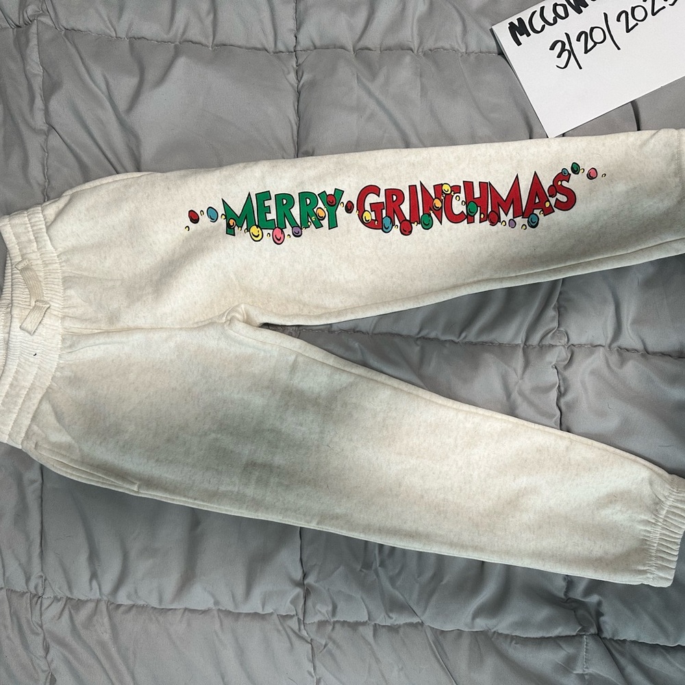 Kids Cream Sweatpants with 'Merry Grinchmas' Design